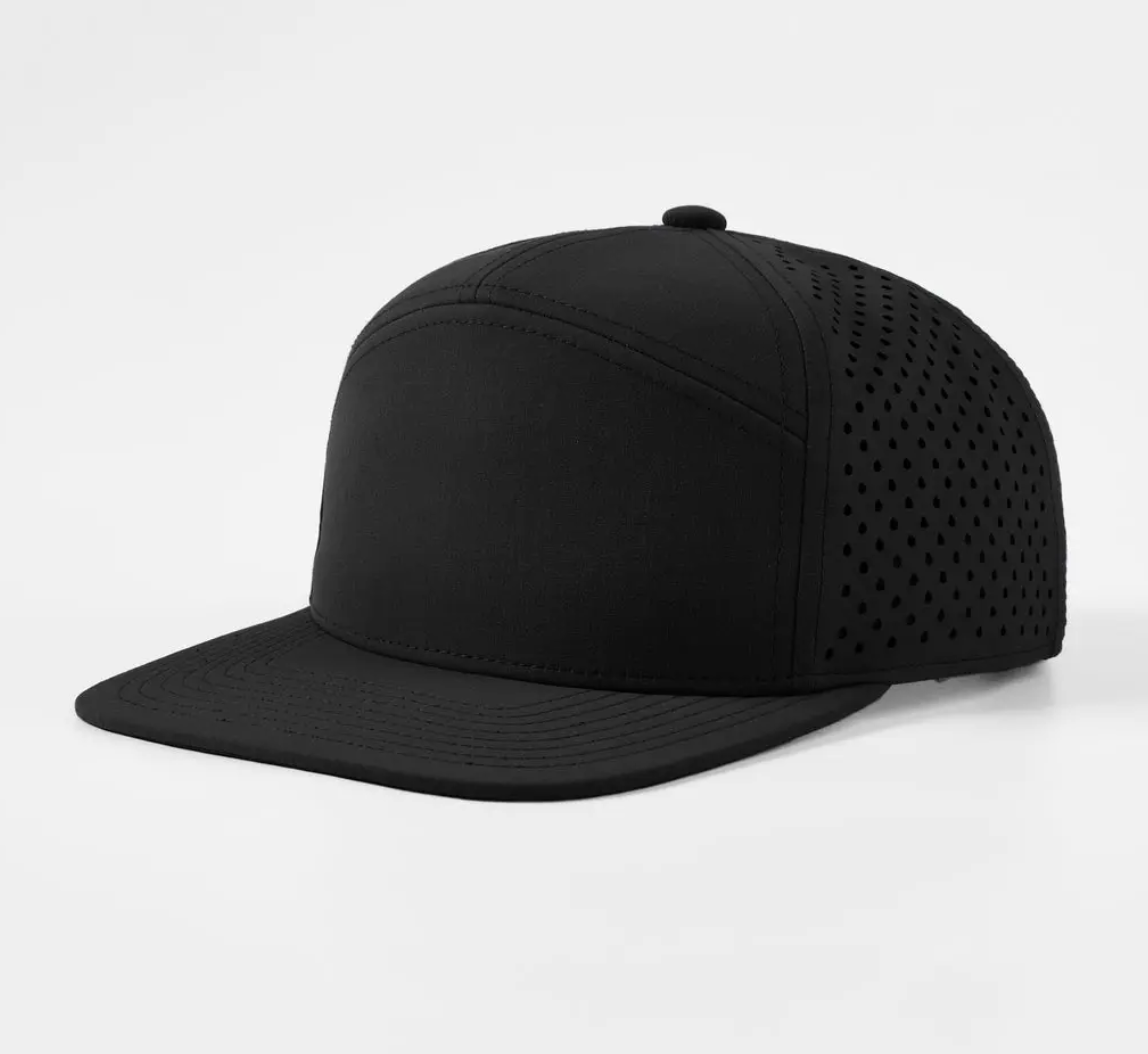Blank Flat Bill 7 Panel Perforated Snapback Golf Hat Wholesale - 6472