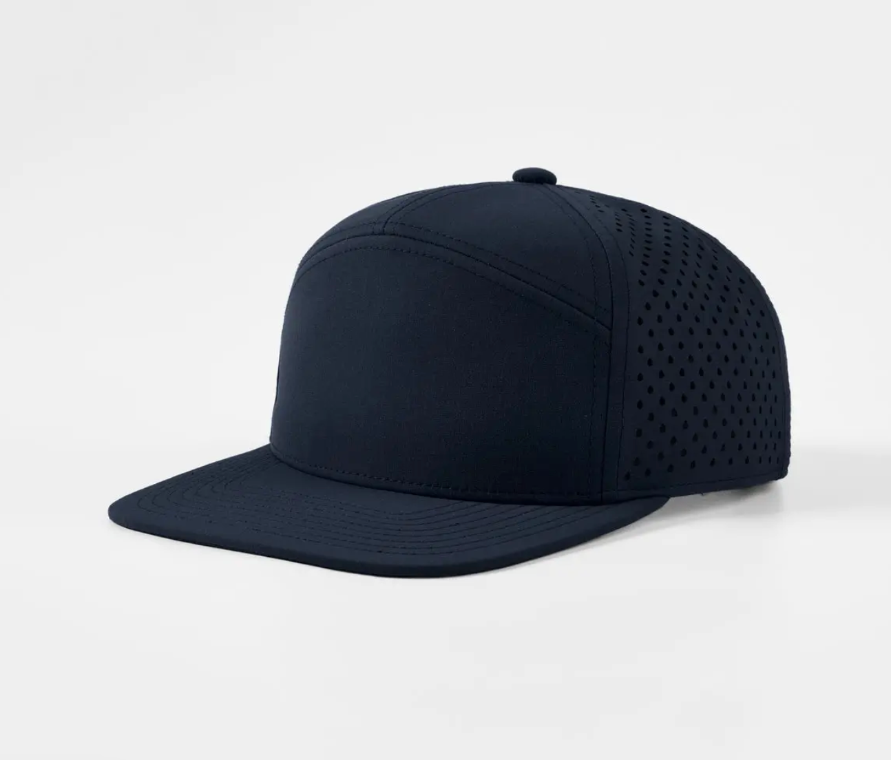 Blank Flat Bill 7 Panel Perforated Snapback Golf Hat Wholesale - 6472